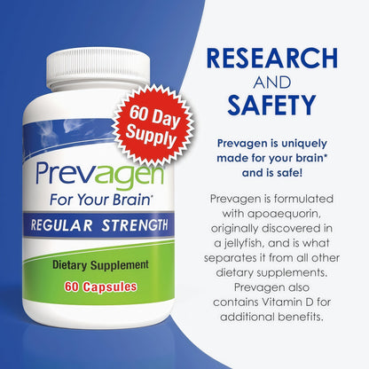 Prevagen Regular Strength with Storage Box, 60 Capsules, 1-Pack | For Your Brain, 2 Month Supply, 10mg Apoaequorin, 50mcg Vitamin D3